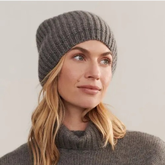 NWT JENNI KAYNE Cashmere Alpine Ribbed Beanie Shadow Gray Grey - Picture 2 of 5